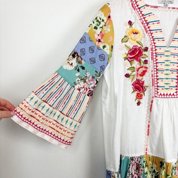 John Mark Embroidered Boho Patchwork Linen Top Sz S - Picture 5 of 7